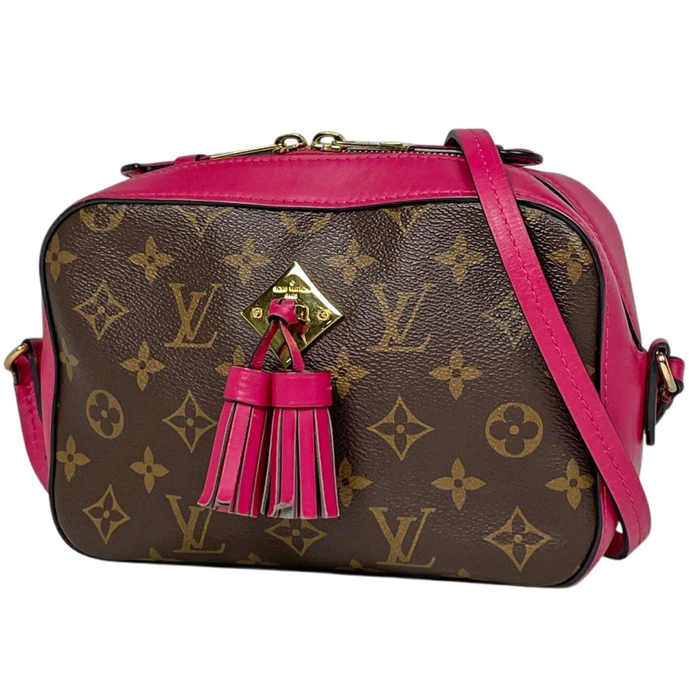 Louis Vuitton Saintonge Fringe Pochette Shoulder Bag Monogram Brown Freesia Pink